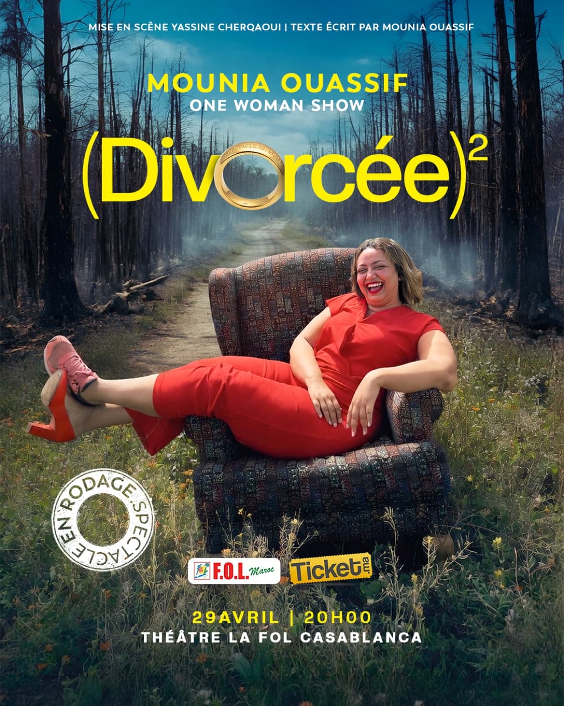 Affiche du one-woman show (Divorcée)² de Mounia Ouassif